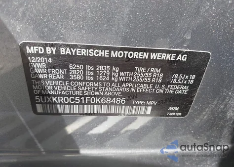 2015 BMW X5 xDrive35I из США, поврежденный, VIN 5UXKR0C51F0K68486